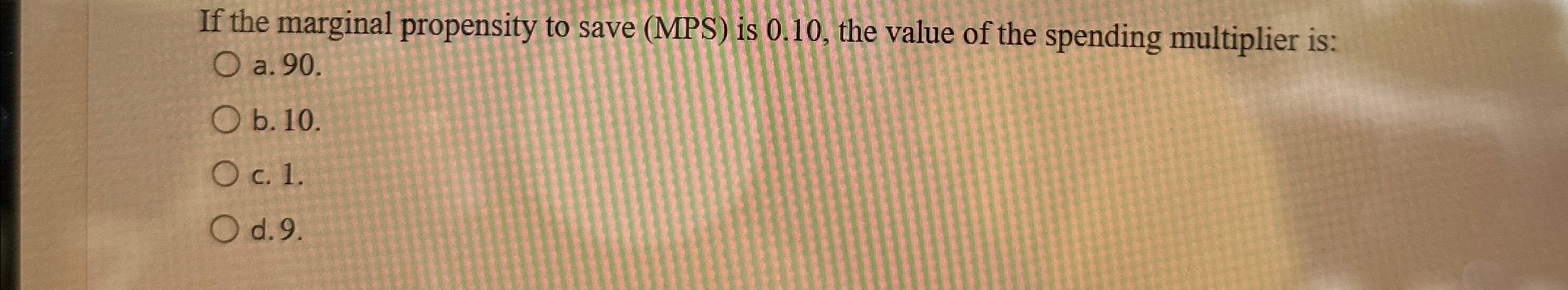 Solved If the marginal propensity to save (MPS) ﻿is 0.10 , | Chegg.com