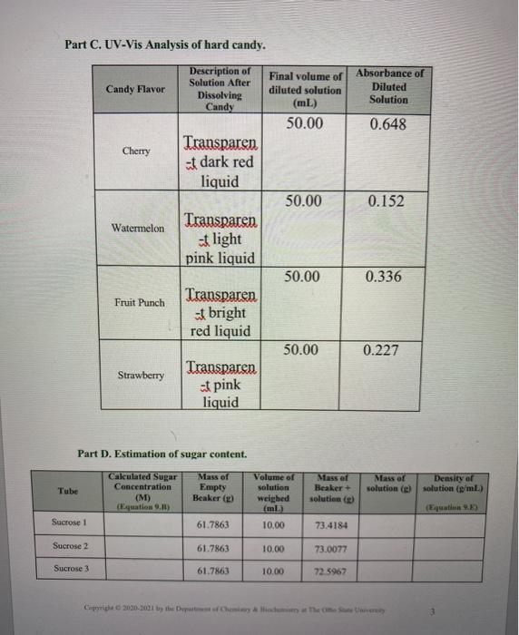 Presentation of Data Part A. Dissolution of hard | Chegg.com