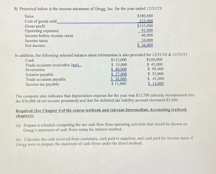 Solved 3) Presented below is the income statement of Gregg, | Chegg.com