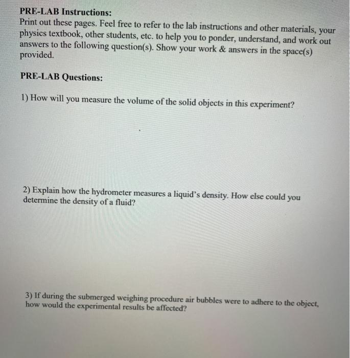 PRE-LAB Instructions: Print out these pages. Feel | Chegg.com
