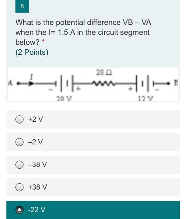 Solved 8 8 What is the potential difference VB VA when the