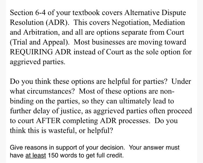 Solved Section 6 4 Of Your Textbook Covers Alternative Chegg