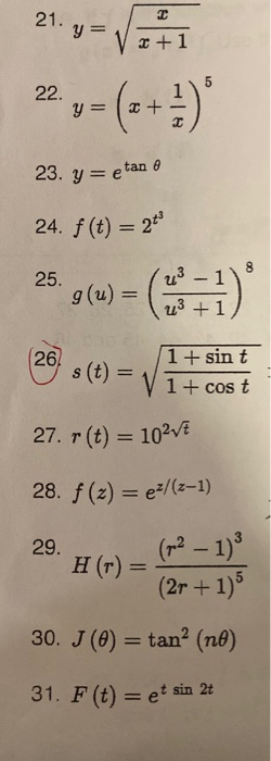 Solved 23 Y Etan E 24 F T 2 25 O A 1 1 Sin T Chegg Com