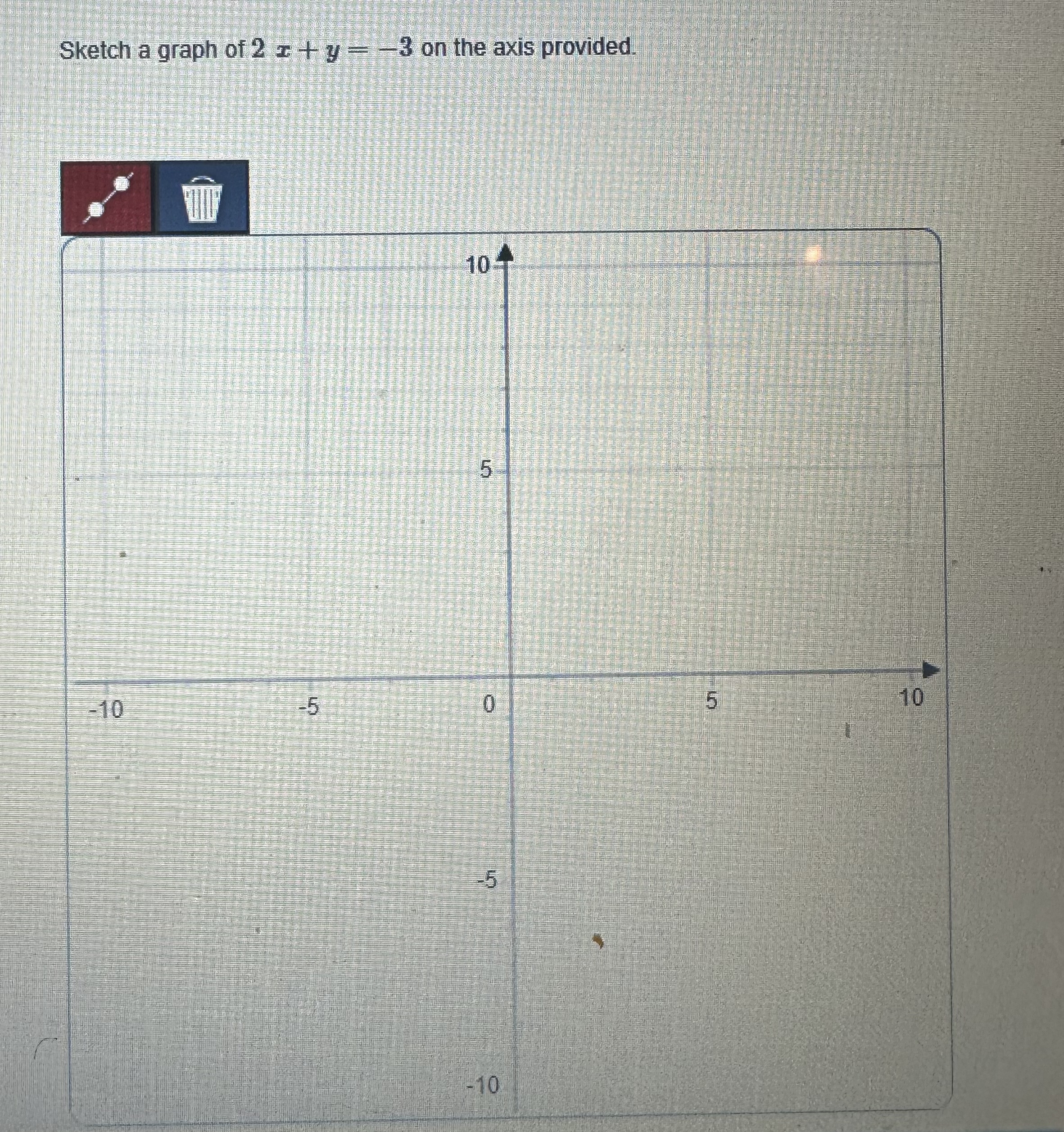 Solved by an EXPERT Sketch a graph of 2x+y=-3 ﻿on the axis provided ...