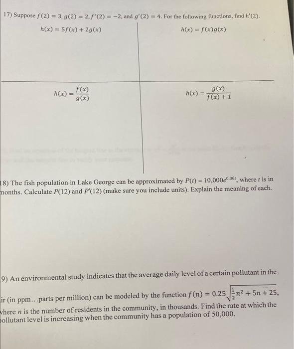 Solved 17) Suppose F(2)= 3, 9(2) = 2.5" (2) = -2, And G'(2) | Chegg.com