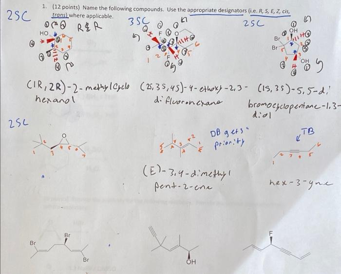 Solved 25C 1. (12 Points) Name The Following Compounds. Use | Chegg.com