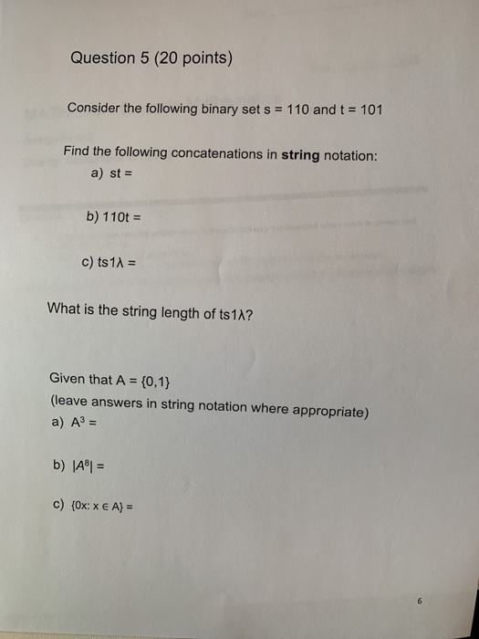 Solved Question 5 (20 points) Consider the following binary | Chegg.com