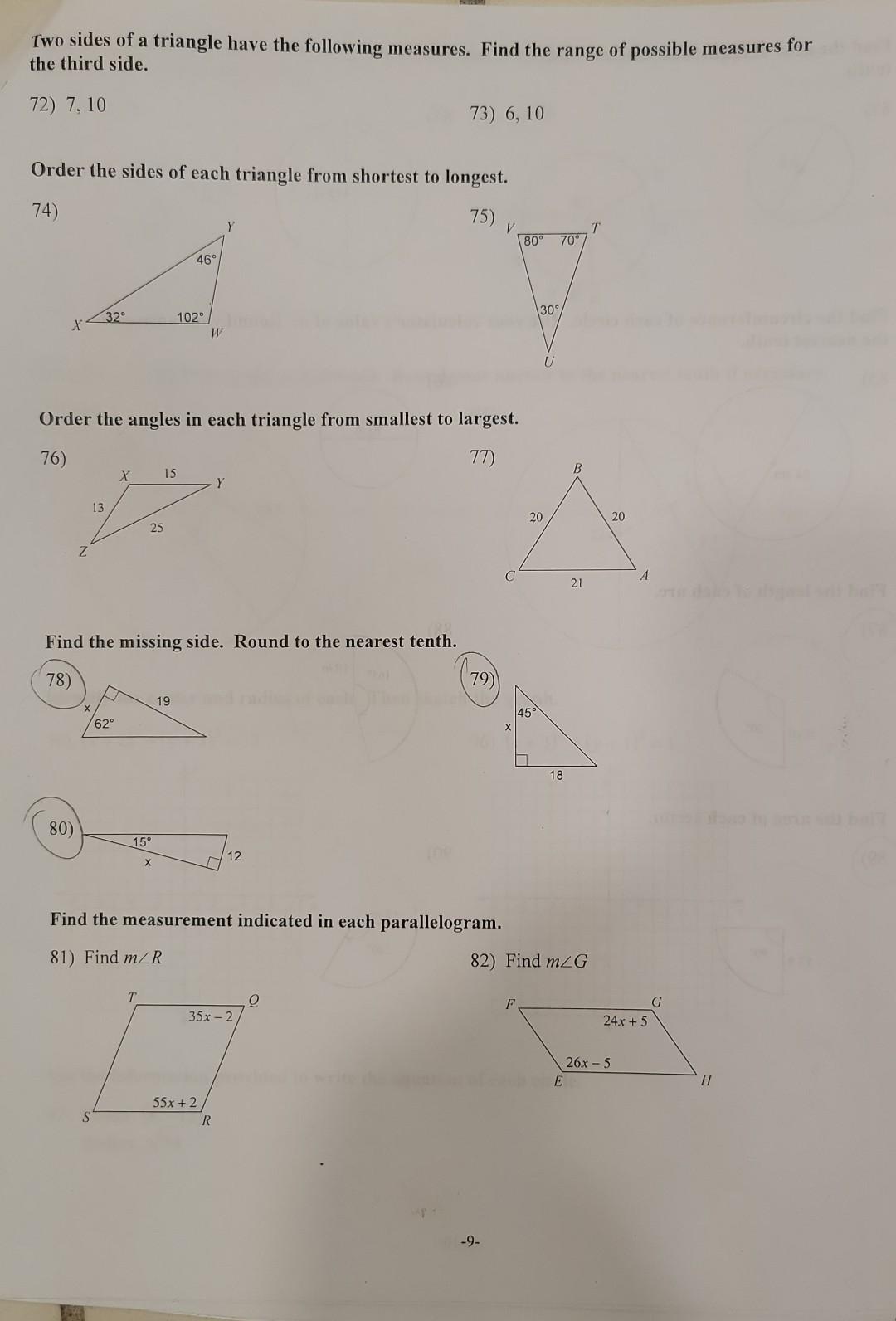 Solved Two sides of a triangle have the following measures. | Chegg.com