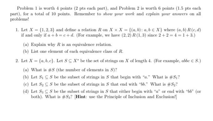Solved Problem 1 is worth 4 points ( 2 pts each part), and | Chegg.com