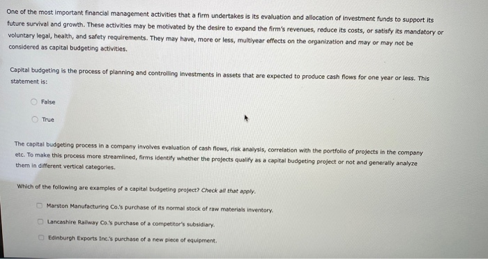 Solved One of the most important financial management | Chegg.com