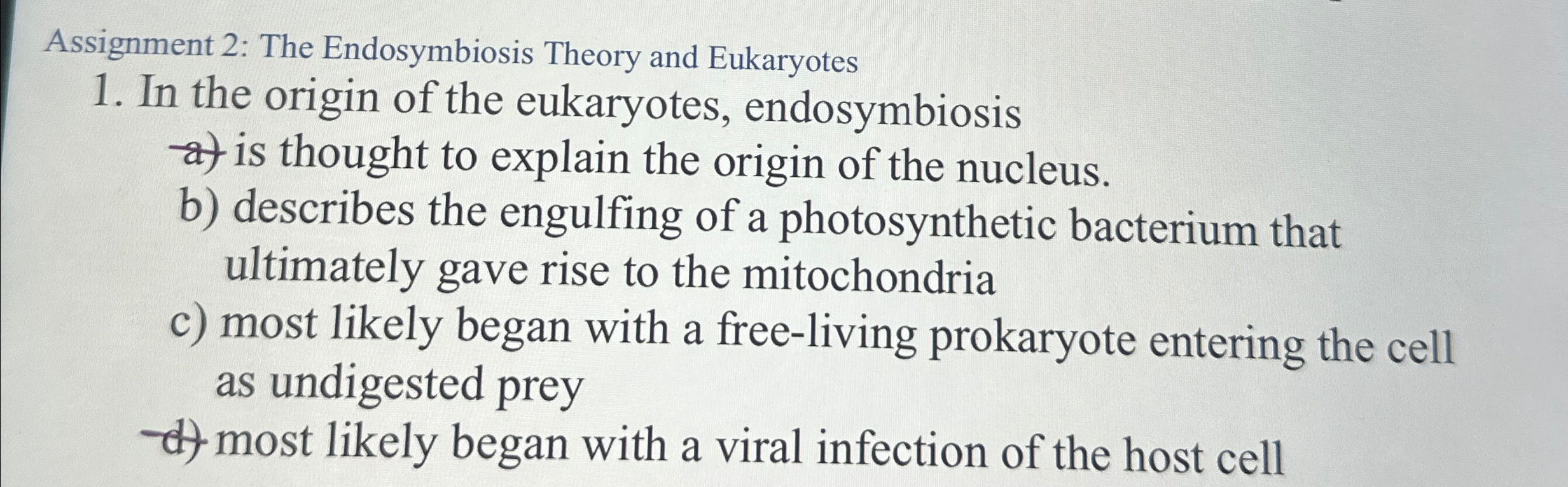 Solved Assignment 2: The Endosymbiosis Theory and | Chegg.com