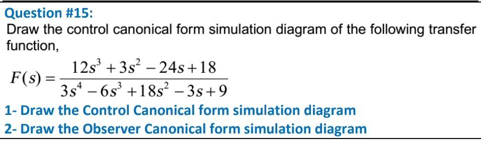 Solved Question #15: Draw the control canonical form | Chegg.com