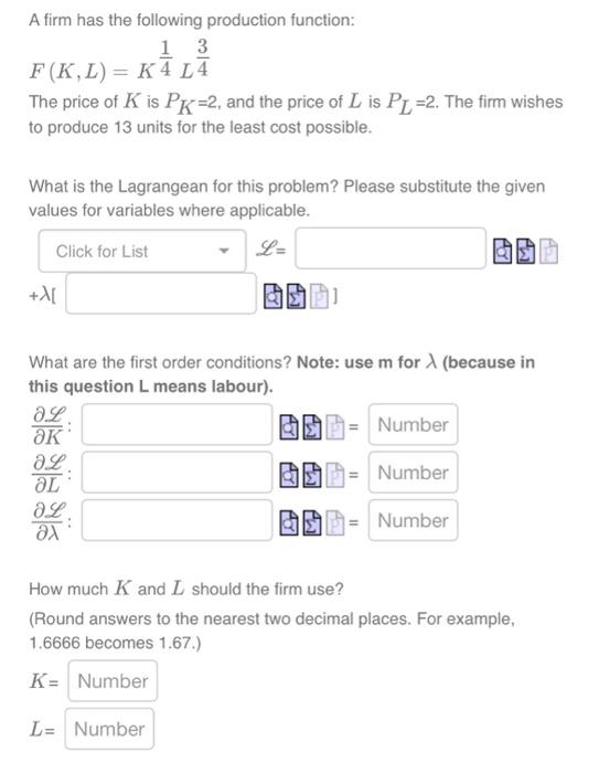 Solved A firm has the following production function: | Chegg.com