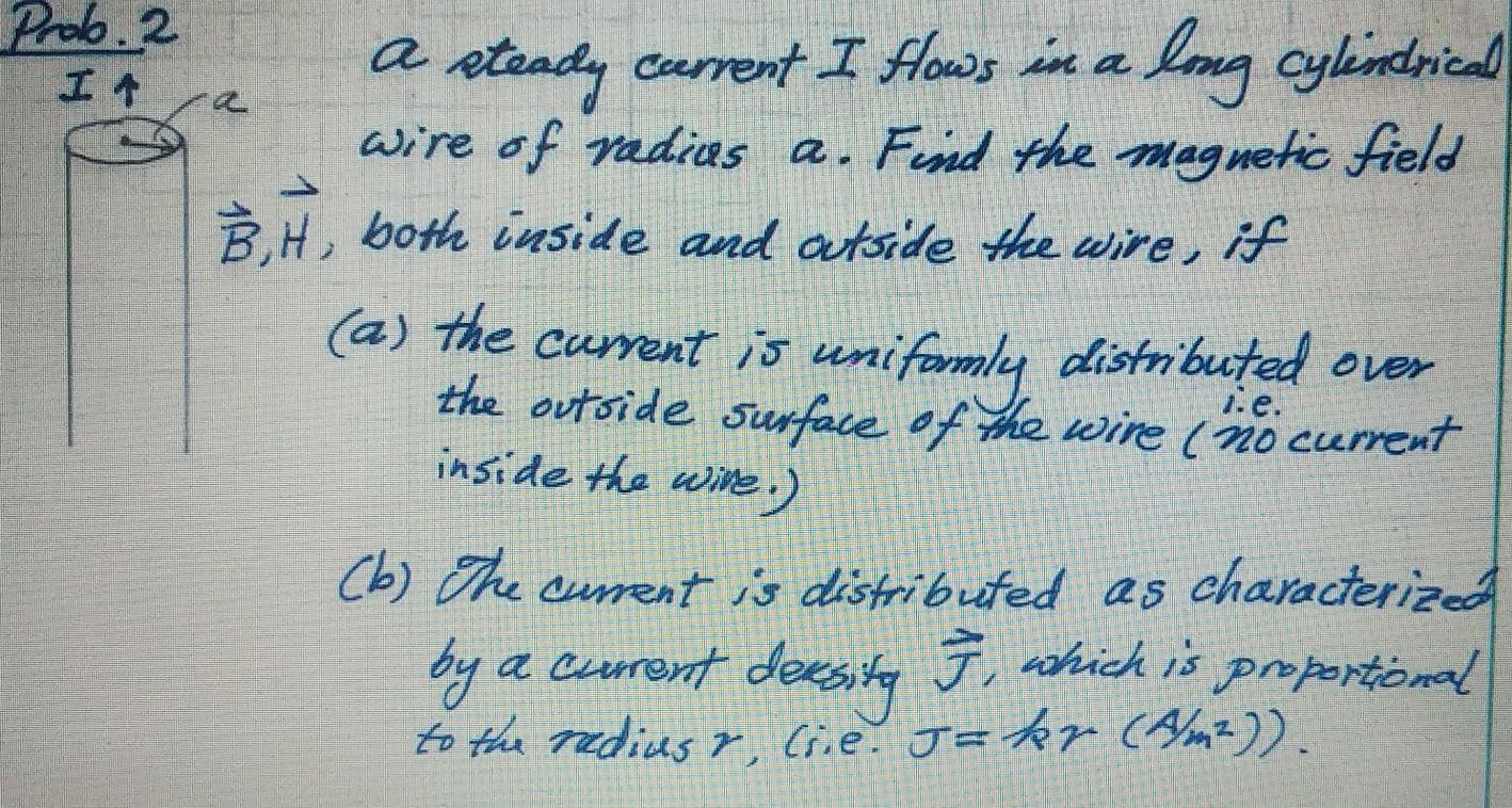 Solved Prob. 2 A st steady Current I flows in a long | Chegg.com