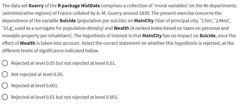 The data set Guerry of the R ﻿package HistData | Chegg.com