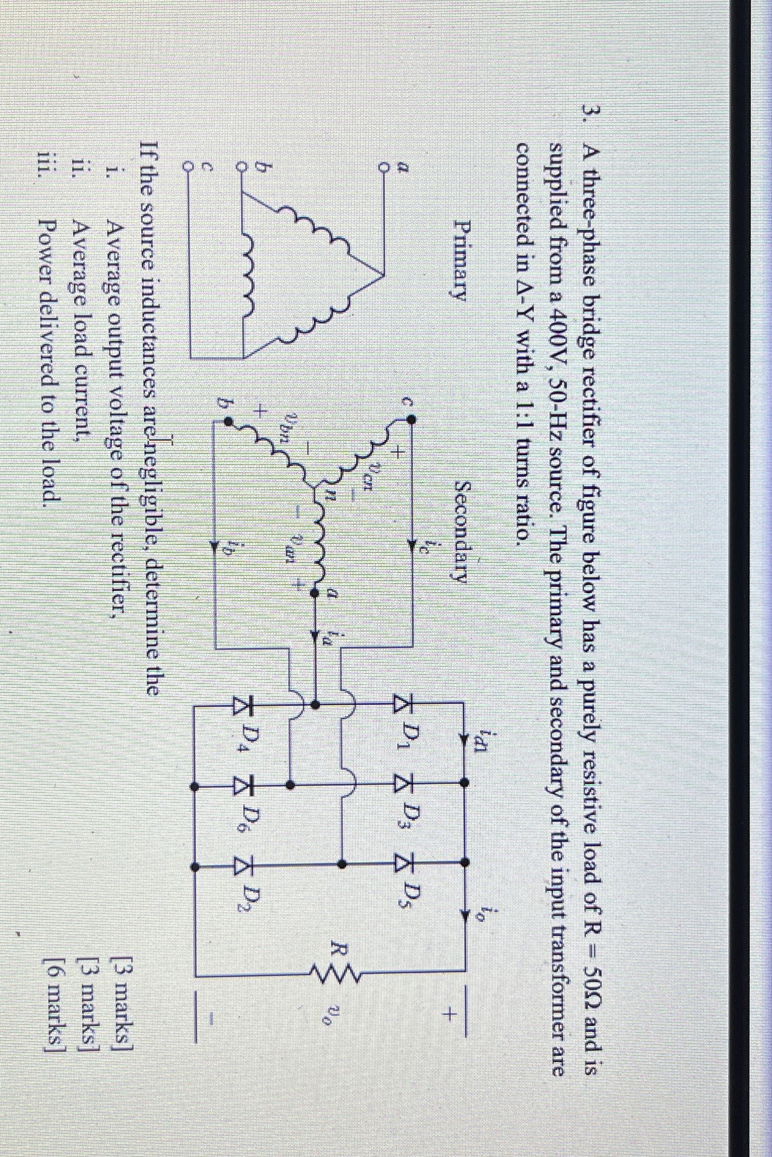 Solved A three-phase bridge rectifier of figure below has a | Chegg.com