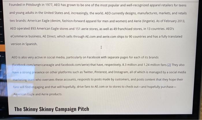 Solved Case Study: American Eagle Outfitters Skinny Skinny | Chegg.com