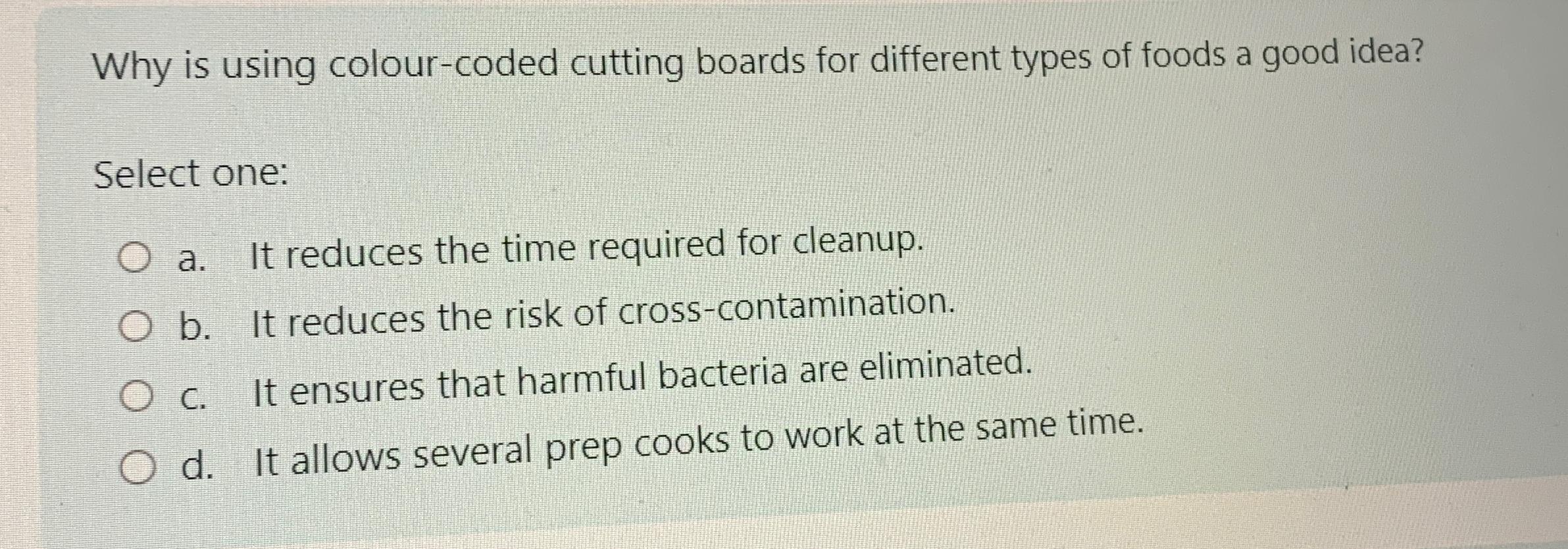 Hospitality Problems - COLOR CODED CHOPPING BOARDS: COLORS TO PREVENT FOOD  CROSS-CONTAMINATION Ensure you check your own chopping board system as the  colour-coding varies between food businesses: Cutting Board Color - Food