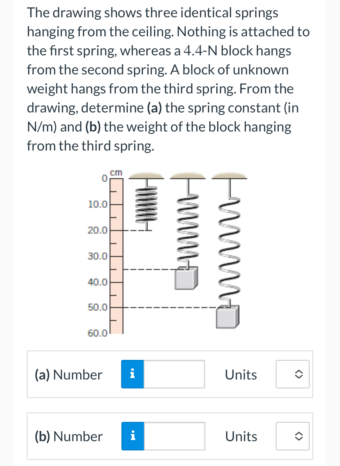 Solved The drawing shows three identical springs hanging | Chegg.com