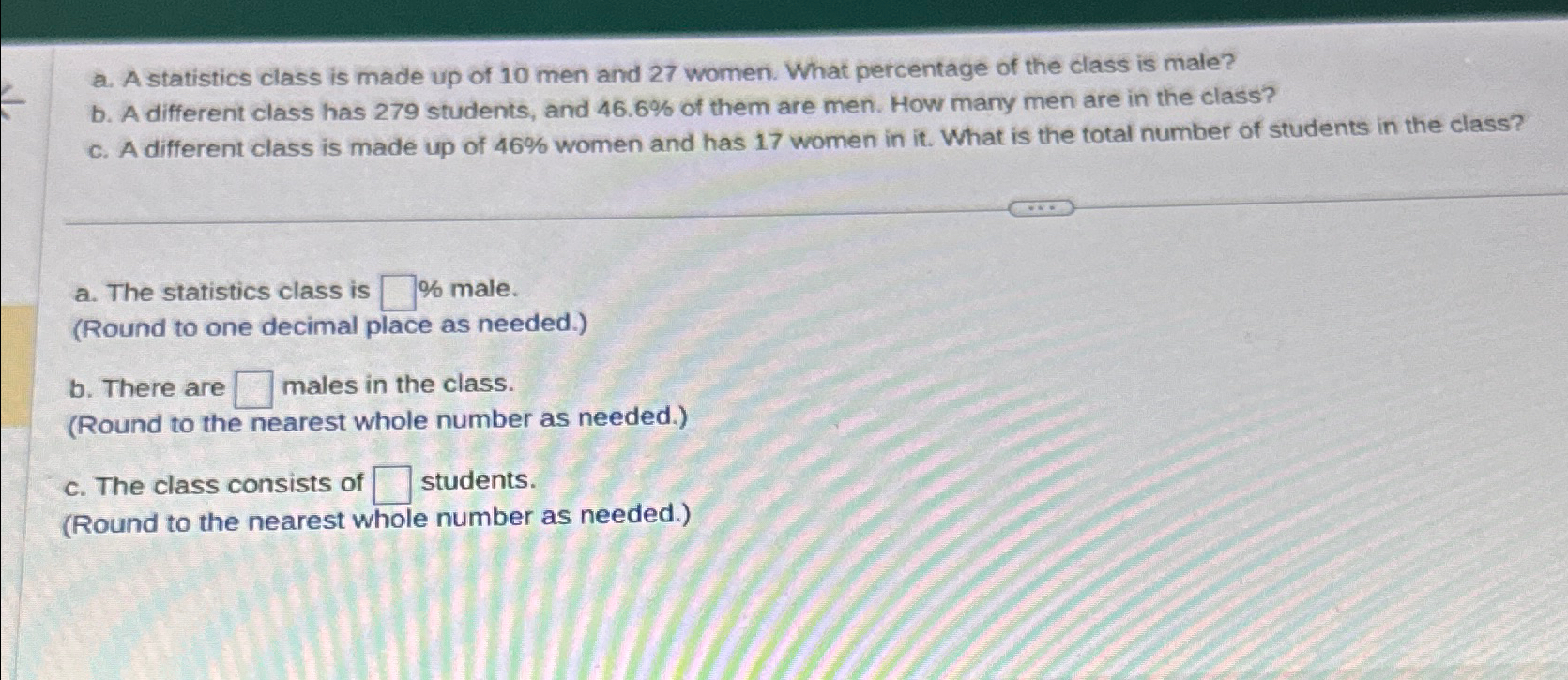 Solved a. ﻿A statistics class is made up of 10 ﻿men and 27 | Chegg.com