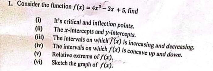 Solved Consider the function f(x)=4x3−3x+5, find (i) It's | Chegg.com