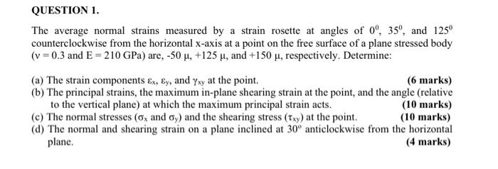 Solved QUESTION 1. The average normal strains measured by a | Chegg.com