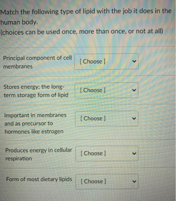 Solved Match the following type of lipid with the job it | Chegg.com