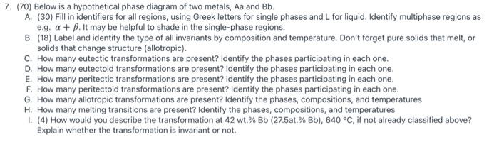 Solved 7. (70) Below is a hypothetical phase diagram of two | Chegg.com
