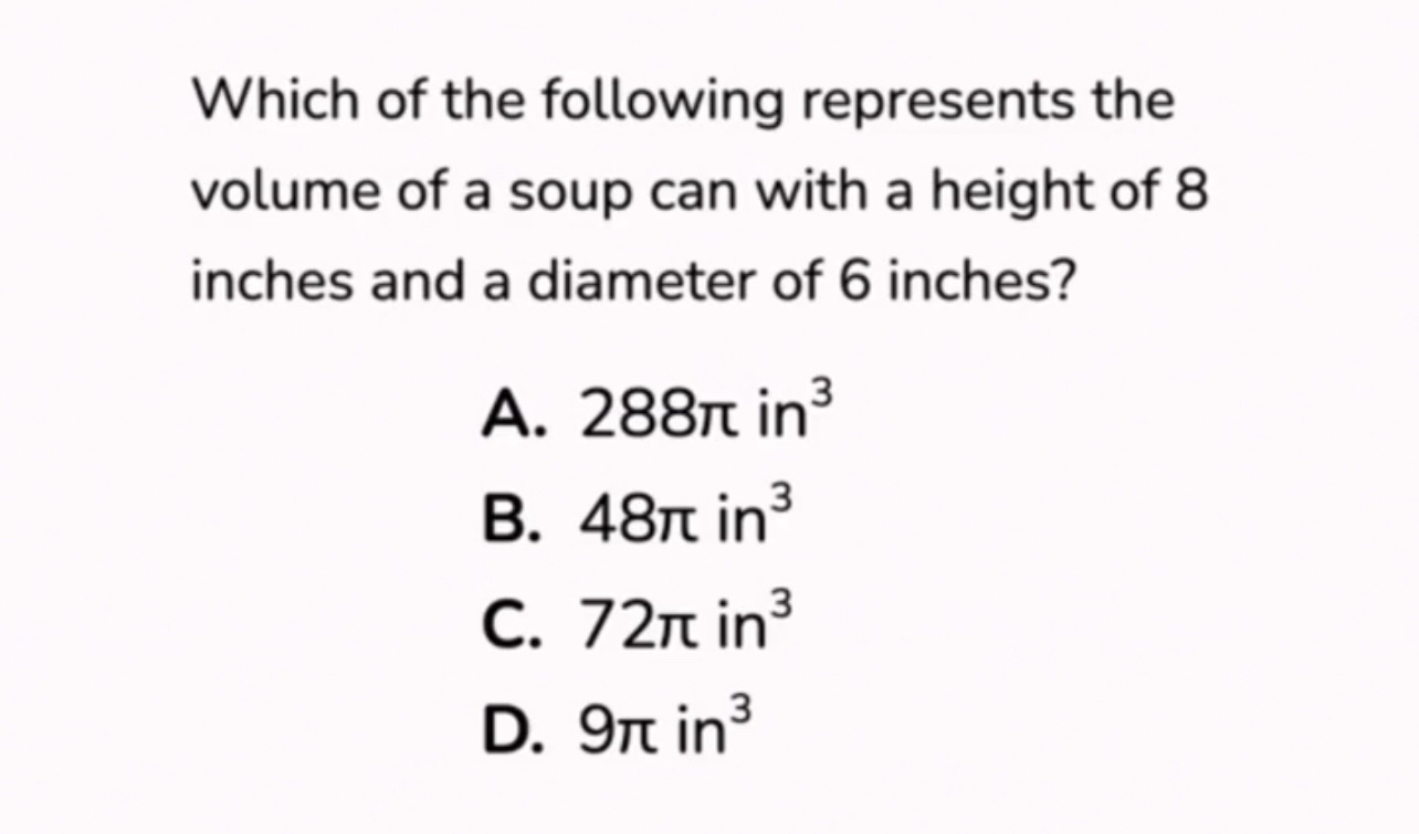 Solved Which of the following represents the volume of a | Chegg.com