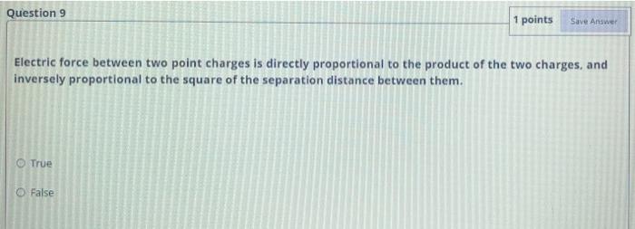 Solved Question 9 1 points Save Answer Electric force | Chegg.com