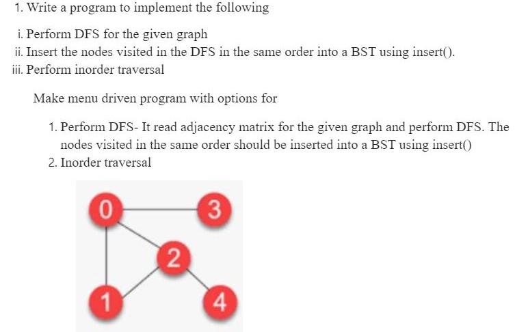 Solved 1. Write a program to implement the following i. | Chegg.com