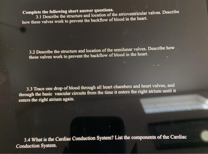 Solved Complete the following short answer questions. 3.1 | Chegg.com
