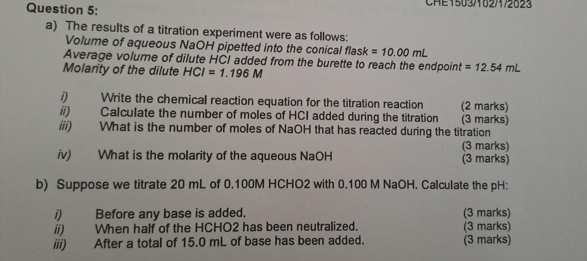 Solved Question 5 a) The results of a titration experiment