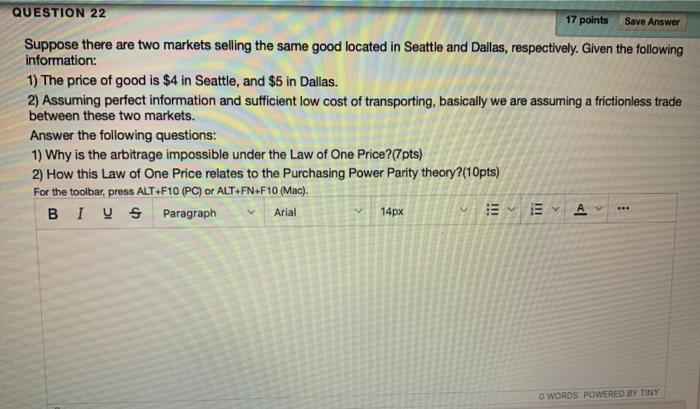 Solved Save Answer QUESTION 22 17 points Suppose there are | Chegg.com