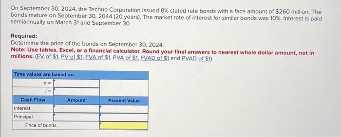 Solved On September 30,2024 , the Techno Corporation issued | Chegg.com