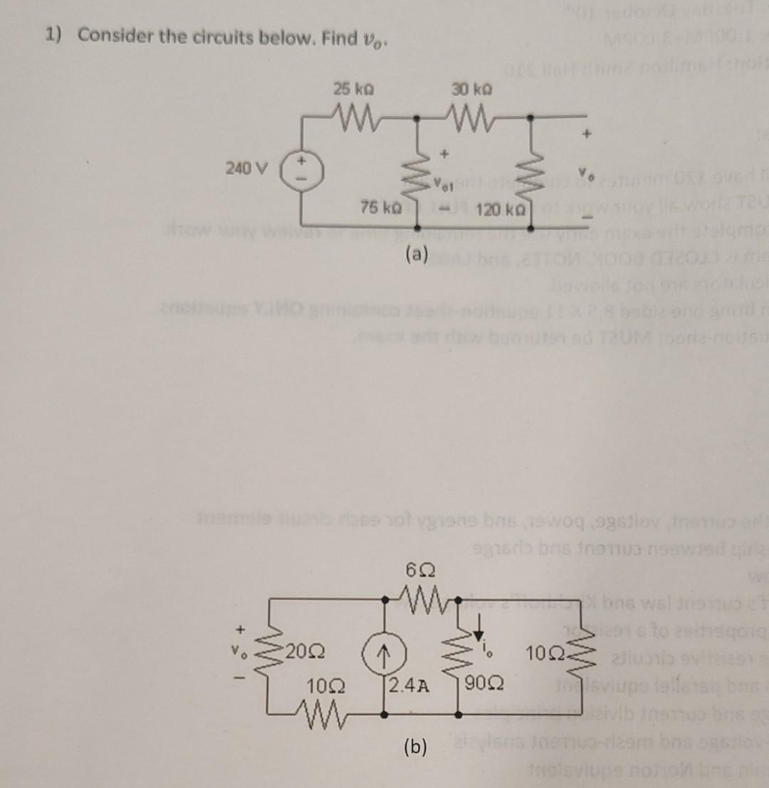 Solved 1) Consider The Circuits Below. Find V0. | Chegg.com