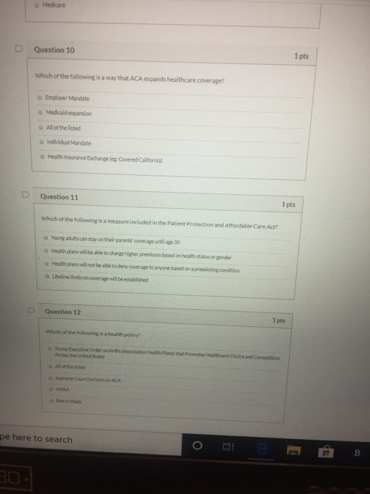 Solved Medicare Question 10 1 pts Which of the following is | Chegg.com