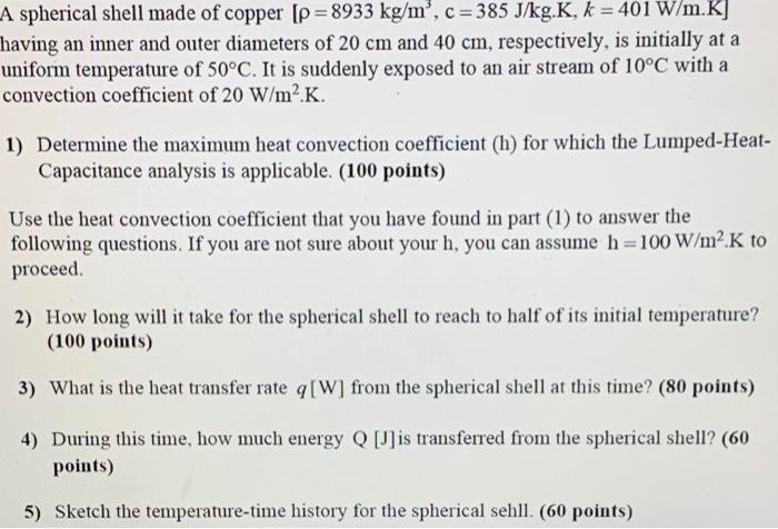 Solved A Spherical Shell Made Of Copper P 33 Kg M C Chegg Com