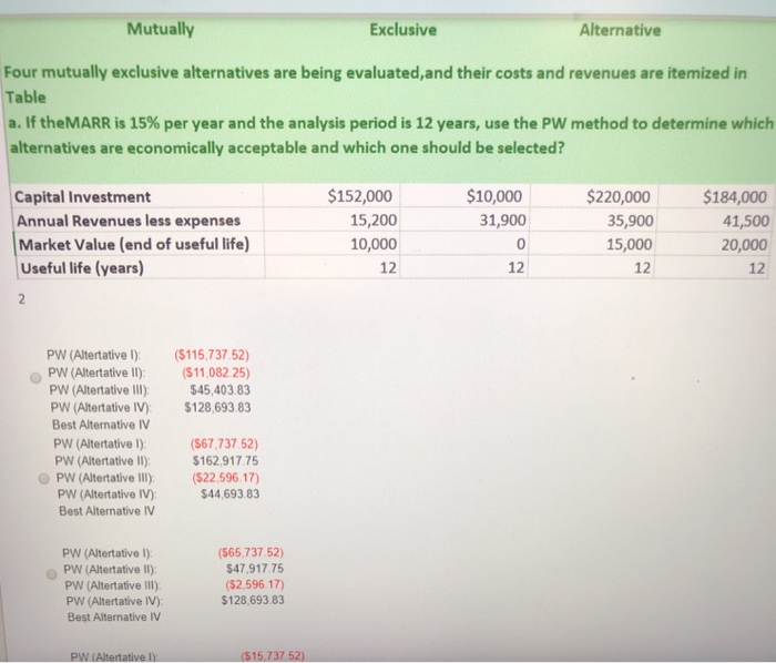 Solved Mutually Exclusive Alternative Four Mutually | Chegg.com
