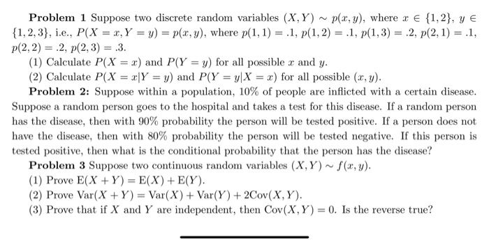 Solved Problem 1 Suppose two discrete random variables (X,Y) | Chegg.com