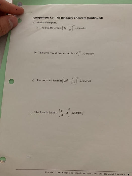 Solved Assignment 1.3: The Binomial Theorem (continued) 4. | Chegg.com