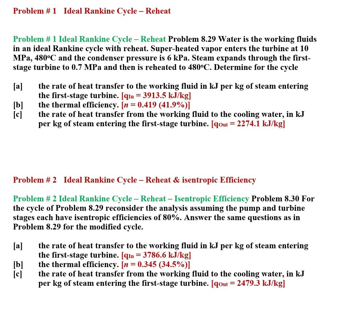 Solved Problem #1 Ideal Rankine Cycle – Reheat Problem #1 | Chegg.com