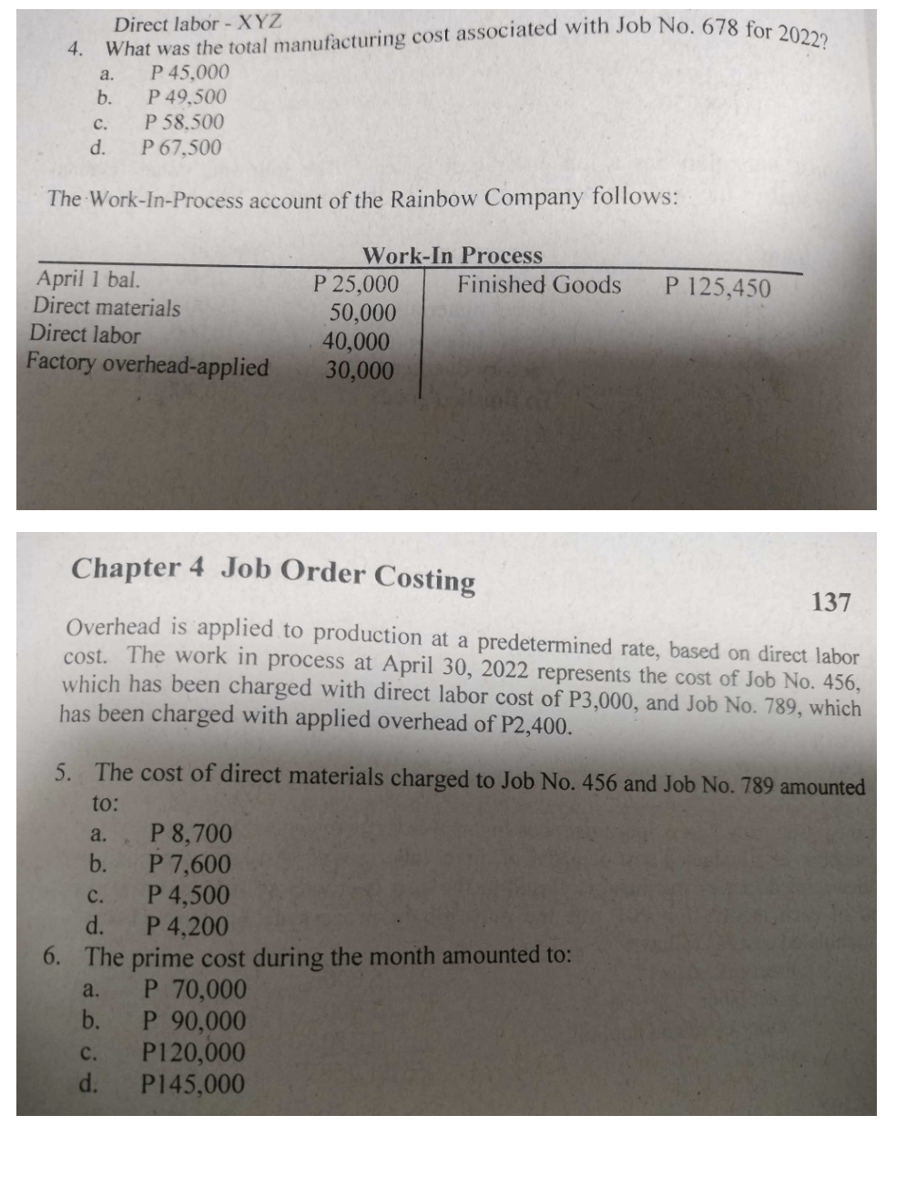 Solved Direct labor ﻿XYZWhat was the total manufacturing