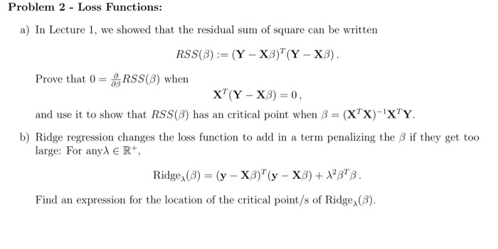 Square Loss Function And Examples Solved Problem 2 - Loss Functions: a) In Lecture 1, we | Chegg.com