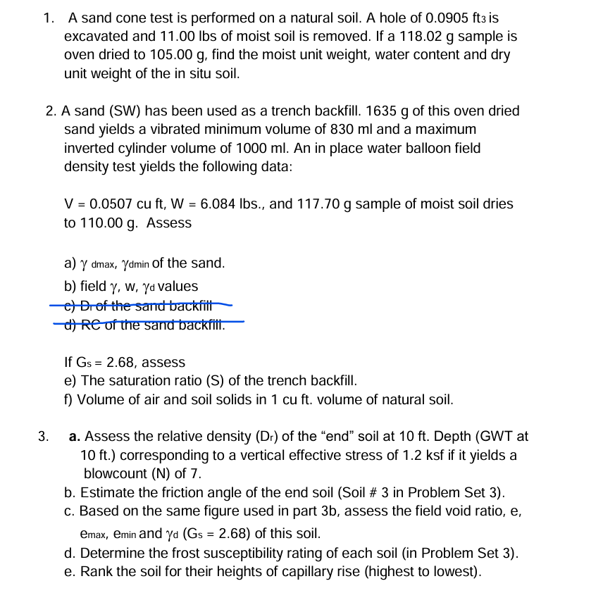 Sand Cone Math Solved A sand cone test is performed on a natural soil. A | Chegg.com