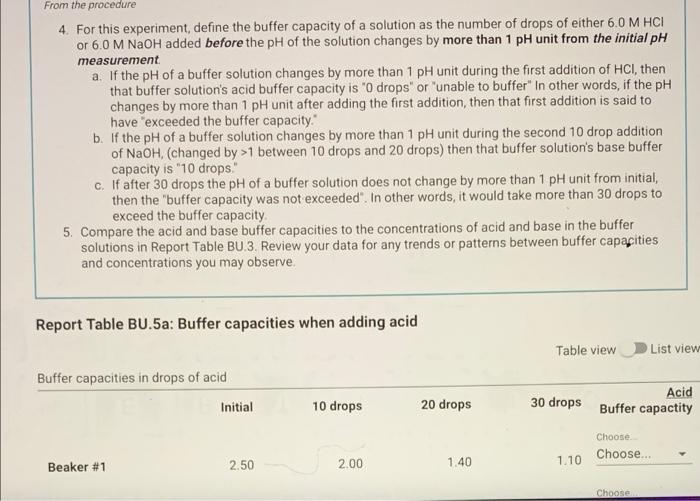 Solved From the procedure 4. For this experiment, define the | Chegg.com