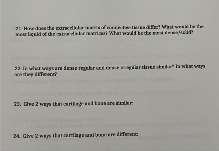 Solved 21. How does the extracellular matrix of connective | Chegg.com