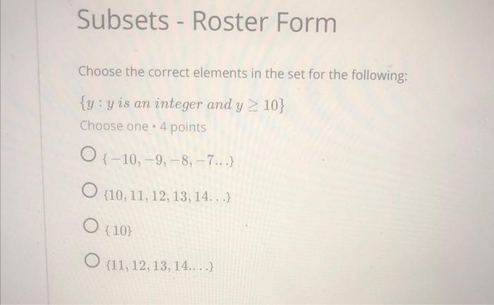 Solved Choose the correct elements in the set for the | Chegg.com