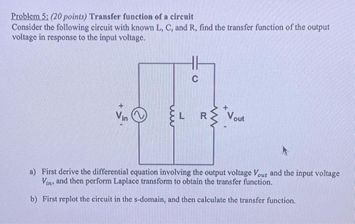 Solved Problem 5: (20 Points) Transfer Function Of A Circuit | Chegg.com