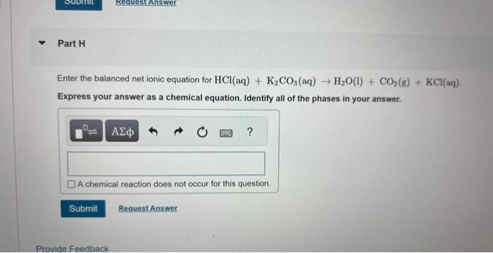 Solved Hcl Aq K2co3 Aq →h2o L Co2